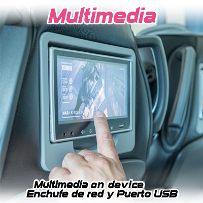 Toda nuestra flota tienen Multimedia on device, Enchufe de Red y Puertos USB. 